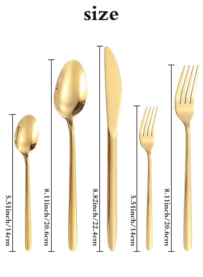 آي كي طقم أدوات مائدة من الستانلس ستيل باللون الذهبي – 20 قطعة | مناسب لـ 4 أشخاص | طلاء ذهبي بتقنية التفريغ | مع سكاكين وشوك وملاعق وعلبة هدايا - Image 5